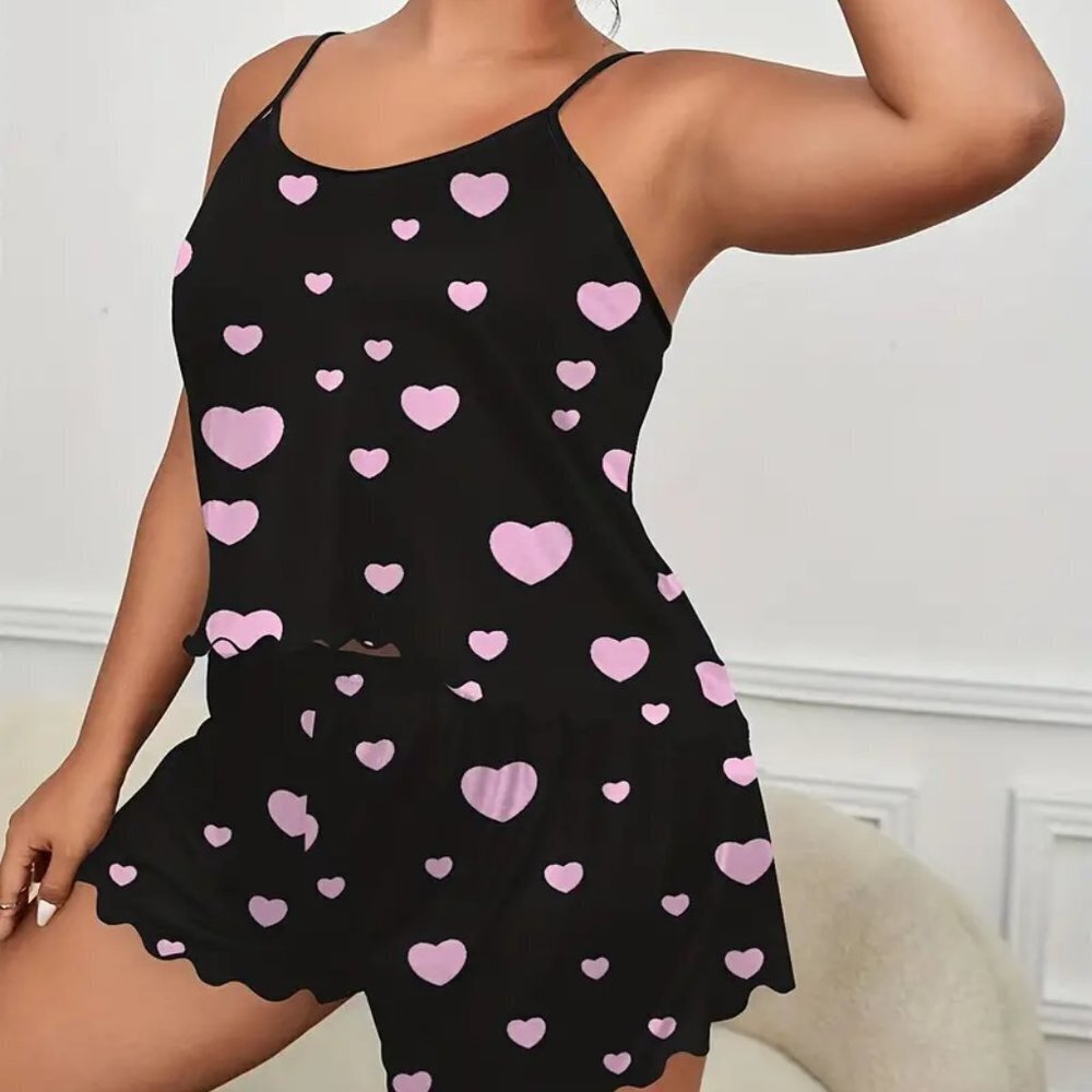 BOGO PLUS SIZE 2X 3X 4X Lettuce Trim Cami Top & Shorts Pajama  PJ Two Pi…